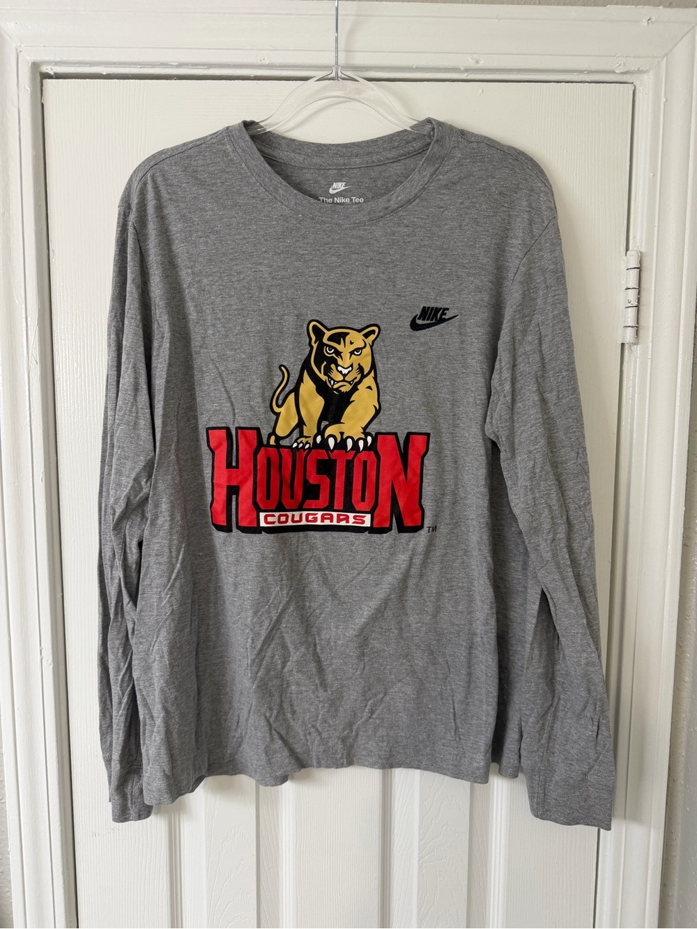 Nike Houston Cougars Grey Long-Sleeve‎ Shirt Graphic Size Large Cotton